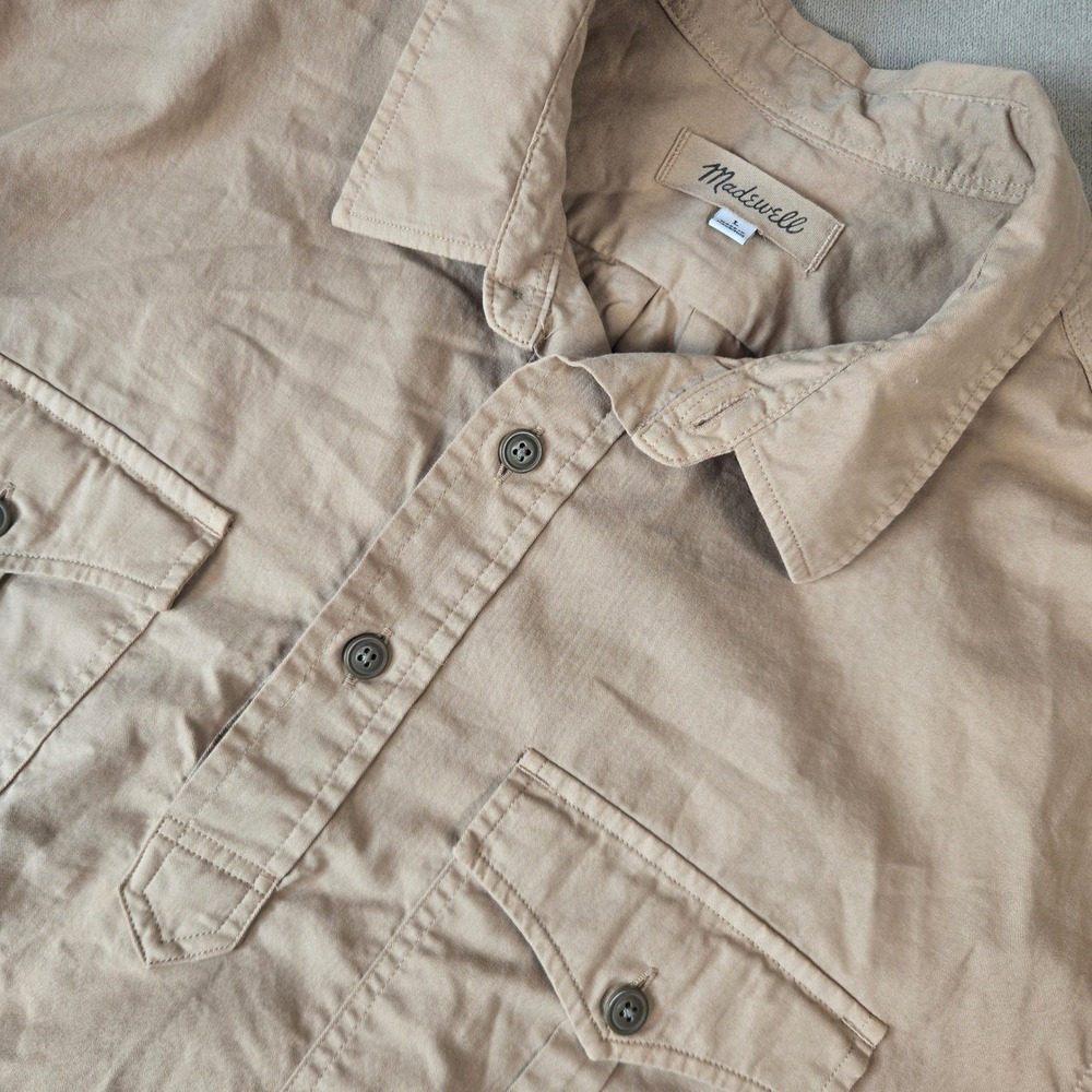 Madewell Mens Safari Pullover Tan Short Sleeve Shirt‎ Button Up Pockets Large